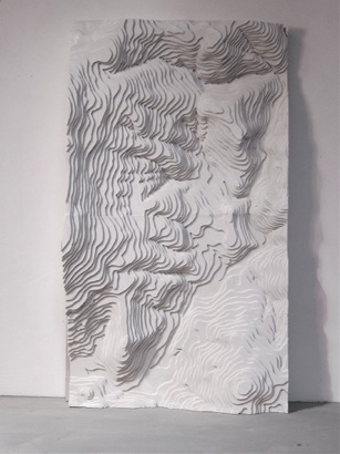 Geländemodell der Atelierumgebung, geweisster Karton, 67 x 100 cm, 2011